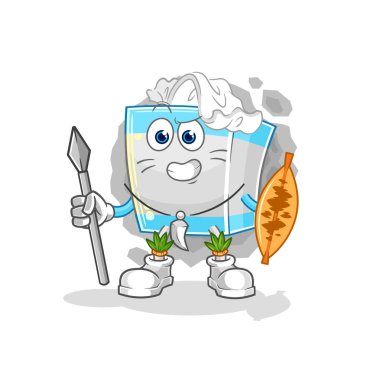 Mendil kutusu Afrikalı kabile savaşçı maskotu. çizgi film vektosu