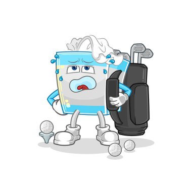 Golf malzemelerinin olduğu mendil kutusu. karikatür maskotu vektosu