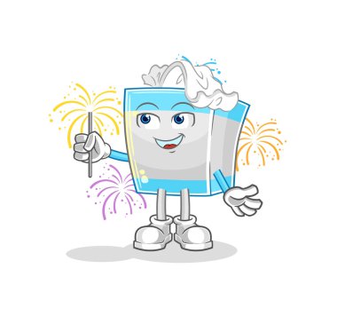 Havai fişek maskotlu mendil kutusu. çizgi film vektosu