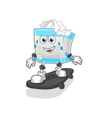 Kaykay süren kağıt mendil kutusu karakter vektosu.