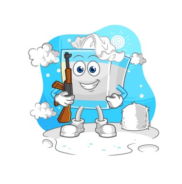 Kışın mendil kutusu askeri. karakter maskotu vekto