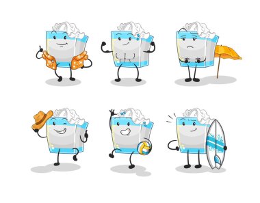 Mendil kutusu plaj tatili karakteri. karikatür maskotu vektosu