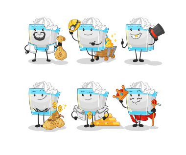 Mendil kutusu zengin grup karakteri. karikatür maskotu vektosu