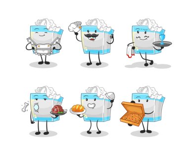 Mendil kutusu restoran grubu karakteri. karikatür maskotu vektosu