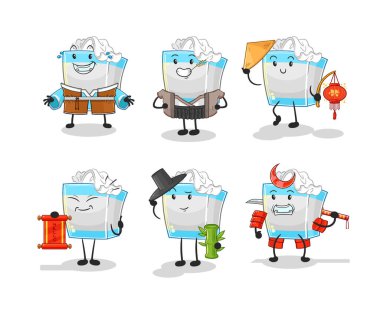 Asya kültürü seti. karikatür maskotu vektosu