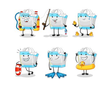 Doku kutusu su aktivite grubu. karikatür maskotu vektosu