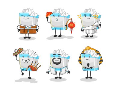 Doku kutusu dünya kültür grubu. karikatür maskotu vektosu