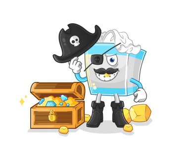 Hazine maskotlu mendil kutusu korsanı. çizgi film vektosu