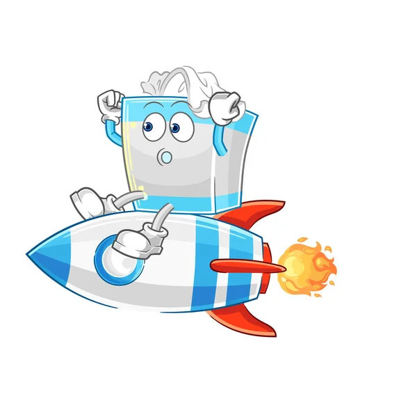 Weefseldoos Rijden Een Raket Cartoon Mascotte Vecto — Stockvector