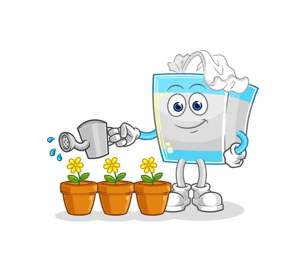 Tissue Box Watering Flowers Mascot Cartoon Vecto — Stock vektor