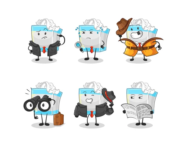 Tissue Box Detective Group Character Cartoon Mascot Vecto — Stock Vector