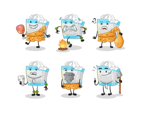 Tissue Box Primitive Man Group Character Mascot Vecto — Stock Vector