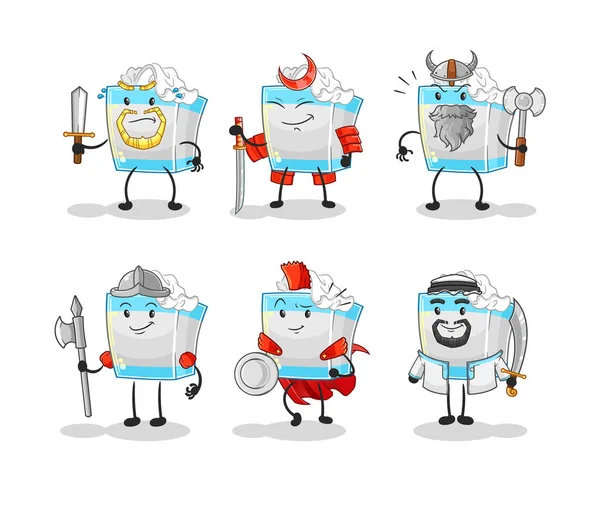 Personagem Grupo Guerreiro Caixa Tecido Mascote Desenhos Animados Vecto — Vetor de Stock