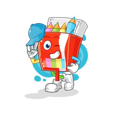 Renkli kalemler. Genç erkek karakter arabası.