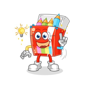 Renkli kalemlerin bir fikir karikatürü var. maskot vektosu