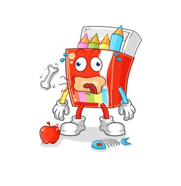 Renkli kalemler geğirme maskotu. çizgi film vektosu