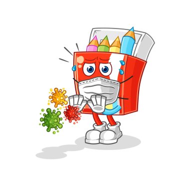 Renkli kalemler virüsleri reddediyor. karikatür maskotu vektosu