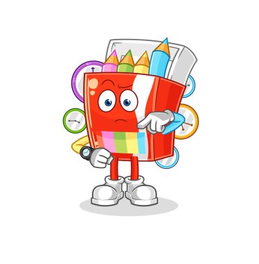 Kol saati karikatürlü renkli kalemler. karikatür maskotu vektosu