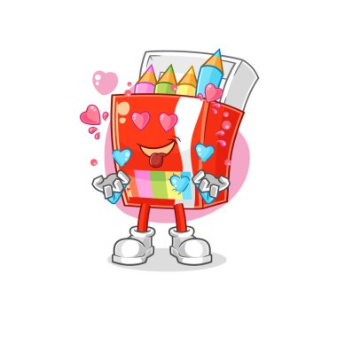 Renkli kalemler aşk vektörünü düşürüyor. karikatür