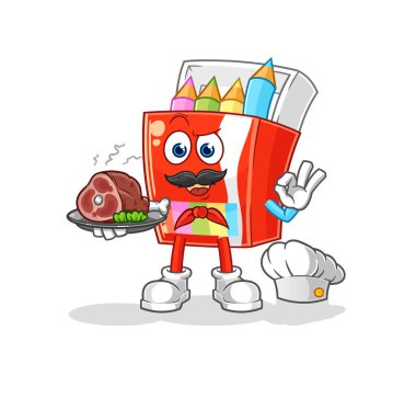 Et maskotlu renkli kalem şefi. çizgi film vektosu