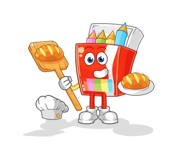 Ekmekli renkli kalem fırıncısı. karikatür maskotu vektosu