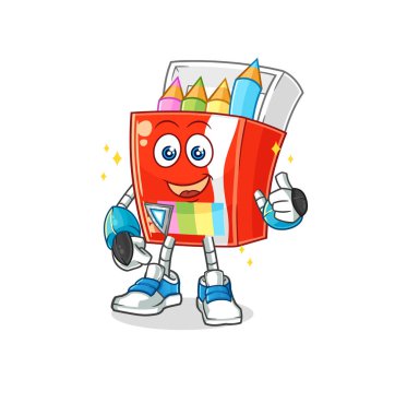Renkli kalemler robot karakter. karikatür maskotu vektosu