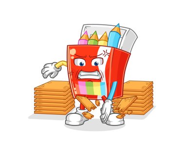 Renkli kalemler karate maskotu. çizgi film vektosu