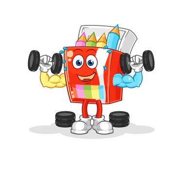 Renkli kalemler ağırlık çalışması illüstrasyonu. karakter vektosu