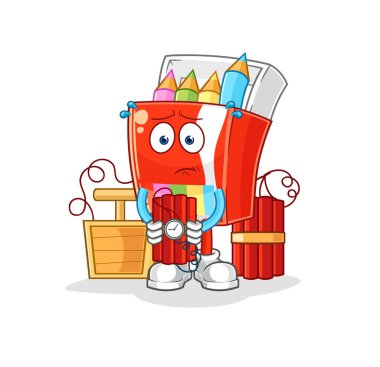 İçinde dinamit olan renkli kalemler. karikatür maskotu vektosu