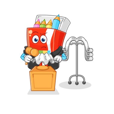 Siyahi kalemler hakimi tokmağı tutuyor. karakter vektosu