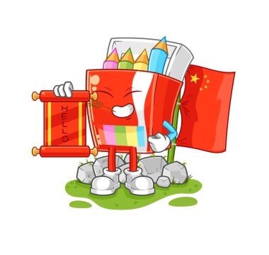 Renkli Çin çizgi filmi kalemi. karikatür maskotu vektosu