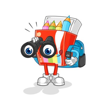 Dürbün karakterli renkli kalemler. karikatür maskotu vektosu