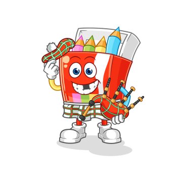 Gayda vektörlü renkli İskoçyalı kalemler. karikatür