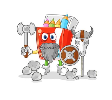 Baltayla çizilmiş renkli Viking kalemleri. karakter vektosu