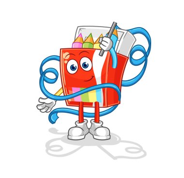 Renkli kalemler Ritmik Jimnastik maskotu. çizgi film vektosu