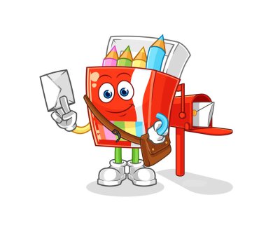 Renkli kalemler postacı vektörü. karikatür