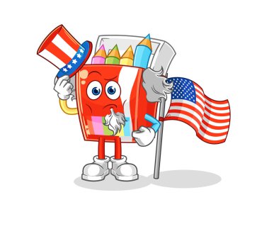 Renkli kalemler Sam Amca karakteri. karikatür maskotu vektosu