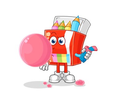 Renkli kalemler sakız çiğneme vektörü. karikatür