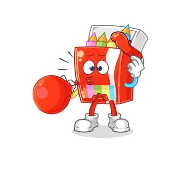 Renkli kalemler pandomim balonu şişiriyor. karikatür maskotu vektosu