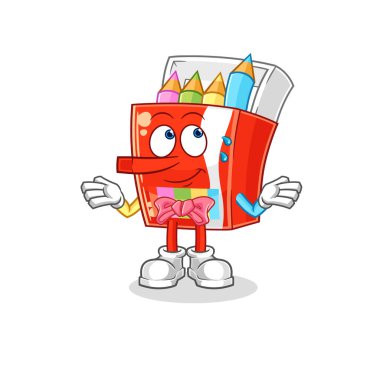 Renkli kalemler Pinokyo karakteri gibi yalan söylüyor. karikatür maskotu vektosu