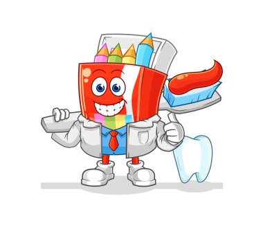 Renkli kalemler dişçi illüstrasyonu. karakter vektosu