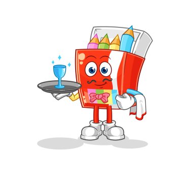 Renkli kalemler garson çizgi filmi. karikatür maskotu vektosu