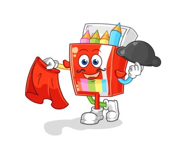 Kırmızı bez resimli renkli kalem matadoru. karakter vektosu