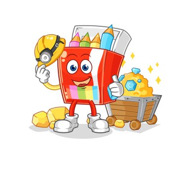 Altın karaktere sahip renkli kalem madencisi. karikatür maskotu vektosu