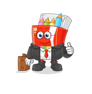 Renkli kalemler ofis çalışanı maskotu. çizgi film vektosu
