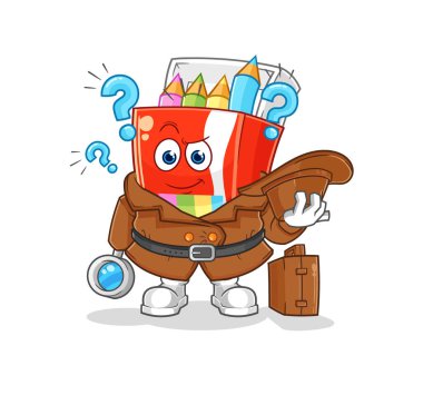 Renkli kalemler dedektif vektörü. karikatür