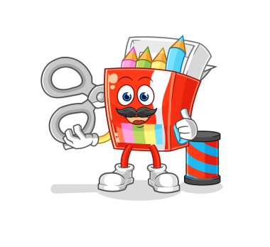 Renkli kalemler berber çizgi filmi. karikatür maskotu vektosu