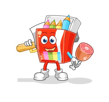 Renkli kalemler Kasap illüstrasyonu. karakter vektosu