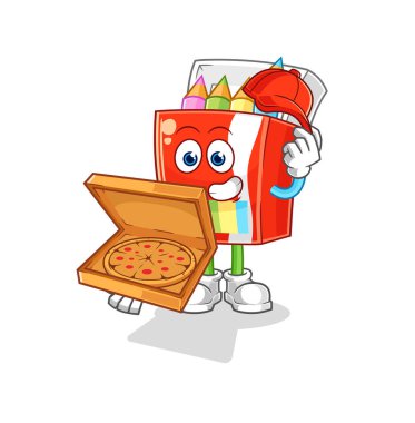 Renkli kalemler pizzacı çocuk vektörü. karikatür