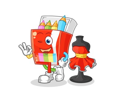 Renkli kalemler moda tasarımcısı vektörü. karikatür